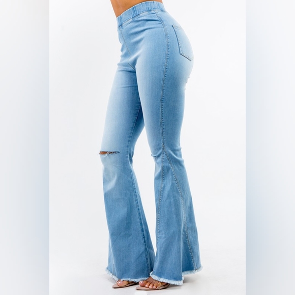 Plus Lt. Wash High Waist Denim Flare Pants - Picture 2 of 6